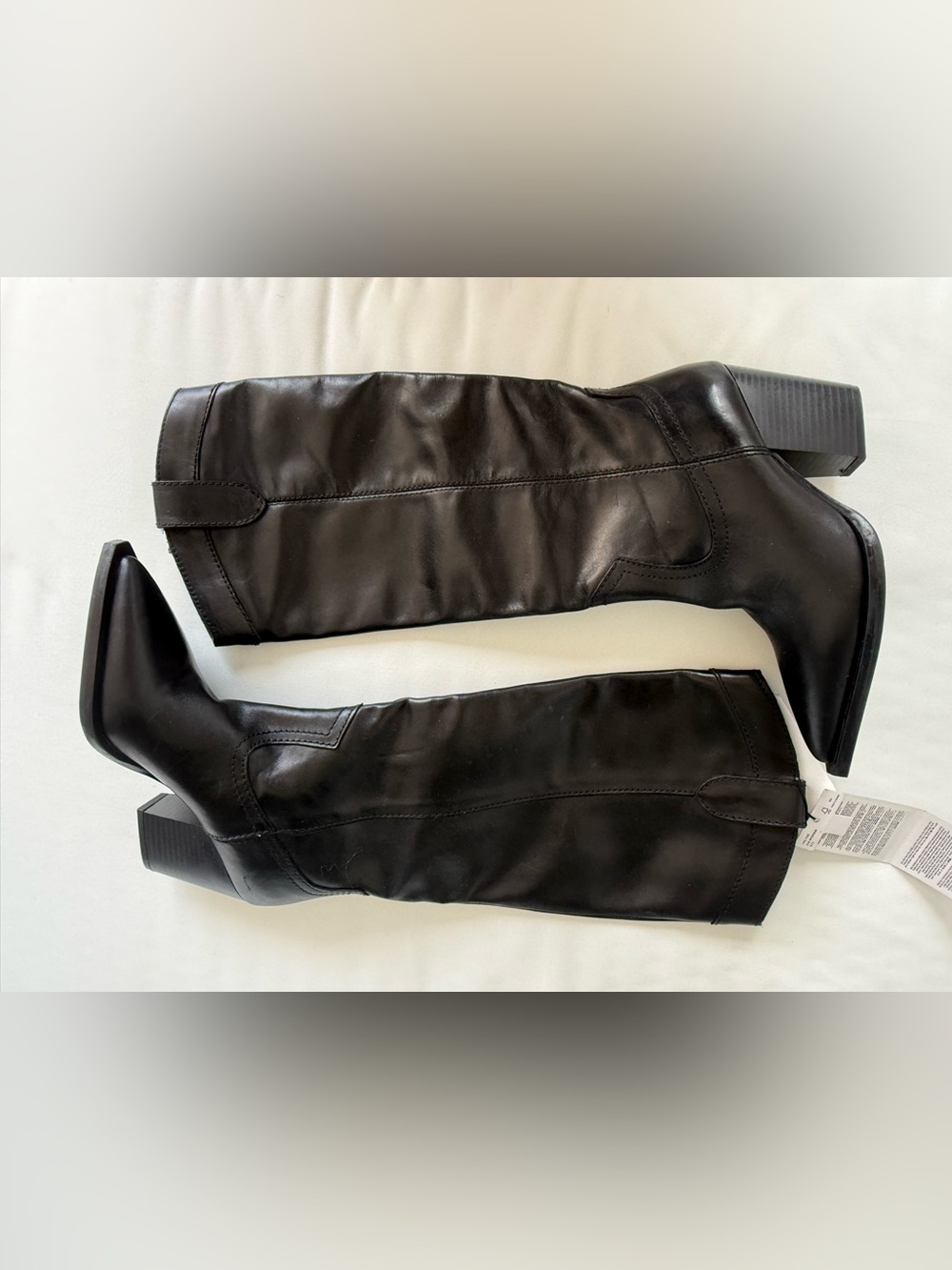 Mango Black Leather Knee-High Women’s cowboy Boots NWT 1114 - Picture 3 of 10